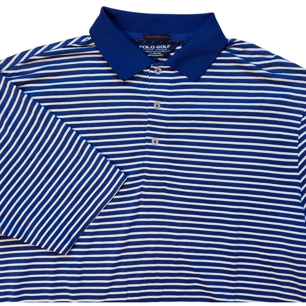 Polo Ralph Lauren Golf Performance Polo Shirt, royal blue & white stripe sz M